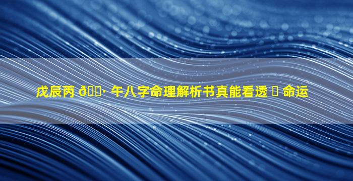 戊辰丙 🌷 午八字命理解析书真能看透 ☘ 命运